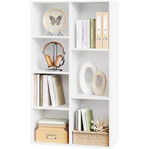 WOLTU Libreria Bianca con 7 Scomparti a Giorno, Scaffale Moderno in Legno, Mobile Porta Libri Portaoggetti, Salvaspazio, per Ufficio, Studio, Salotto 59,5x29,5x108cm, SK004ws