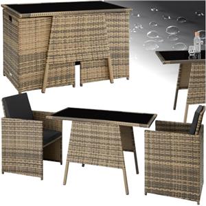 TecTake® Salottino Rattan Losanna, Set da Giardino 2 Poltrone e 1 Tavolo, Sedie da Esterno Eleganti, Tavolo Vetro Nero Robusto, Struttura Acciaio Durevole, Conservazione Pratica - Naturale