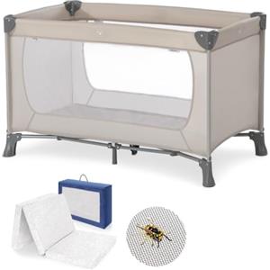 hauck Set Dream N Play con Materasso Alvi 120x60cm - Lettino Neonato da Viaggio Pieghevole - Lettino da Campeggio per Bambini con Borsa e Zanzariera - Beige