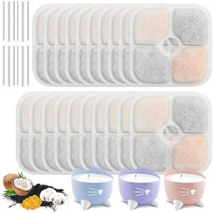 KOMABLEN 20 Pezzi Filtri Fontanella per Gatti, Filtro con Carbone Attivo e Resina, Quadrupla Filtrazion Filtri Fontana Gatto Cappa, Cani Filtri di Ricambio per Acqua Accessori Gatto