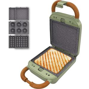 Cecotec Tostiera Vintage Rock'Ntoast Retro One Verde. 700W, 3 Piastre Intercambiabili, Design Retrò, Rivestimento Rockstone, Indicatore Luminoso, Base Antiscivolo, Manico Freddo, Clip Chiusura