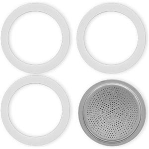 Sicignano Casalinghi Ingrosso Casalinghi Sicignano | Set di Ricambio per Caffettiera, Include 3 Guarnizioni, 1 Filtro, Bianco Argento - Compatibili con Moka, Morenita, Break, Dama, Venus, Junior (1 Tazza)