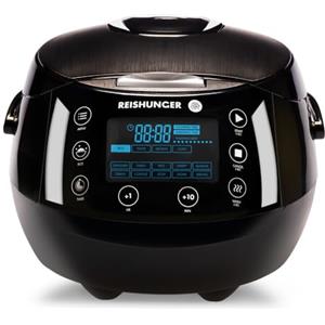 Reishunger Cuociriso Digitale Nero - Vaporiera Multifunzione fino a 8 Persone con 12 Programmi, Tecnologia a 7 Fasi - Con Display LED e Funzione di Mantenimento del Caldo