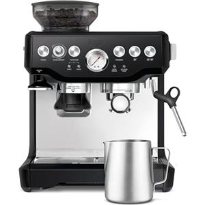 Sage - The Barista Express - Macchina Caffè Espresso con Macinacaffè a Cono Integrato (16 impostazioni), Pre-infusione a Bassa Pressione e Lancia Vapore Manuale per il Latte - Sesamo Nero - Lucido