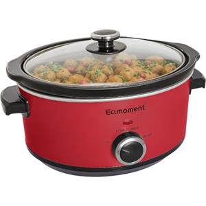 Eamoment 3,5L | 200W slow cooker con 3 impostazioni di calore e indicatore di potenza, lavabile in lavastoviglie e con manici, coperchio in vetro facile da pulire (rosso)