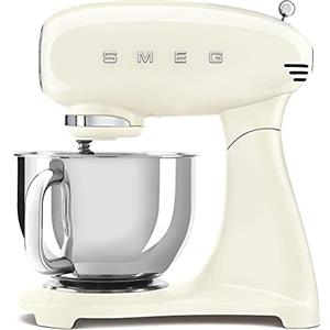 Smeg, Impastatrice Planetaria SMF03CREU, 10 Livelli di Velocità, Funzione Smooth Start, Ciotola da 4,8 L, Sicurezza Blocco Motore, 3 Fruste, Gancio e Coperchio in Dotazione, 800W, Panna