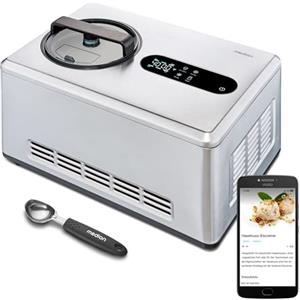 MEDION Gelatiera smart MEDION con compressore (auto-raffreddamento, controllo via app con ricette di gelato, display LED, 2 litri, gelato allo yogurt, acciaio inox, MD12170)
