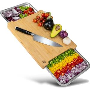 naturlik Tagliere da cucina in bambù con vassoi magnetici - Doppio contenitore per alimenti e scarti, pratico, resistente, FSC® - Tagliere legno