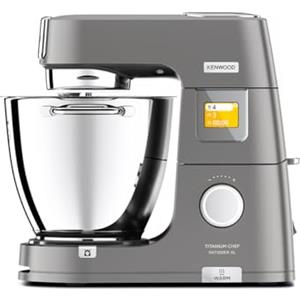 Kenwood KWL90.004.SI Titanium Chef Patissier XL Impastatrice Planetaria, 4 Ganci e Fruste per Impastare, Montare e Miscelare, 2 Ciotola da 5L e 7L, Paraschizzi