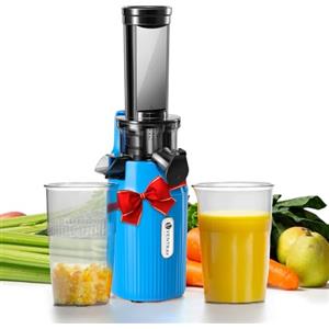 Ventray Ginnie Estrattore Frutta e Verdura - Slow Juicer 60 Giri/Min- Estrattore di Succo con Funzione di Masticazione Inversa, Facile da Pulire, Senza BPA, Cold Press, Spremiagrumi Elettrico, Blu