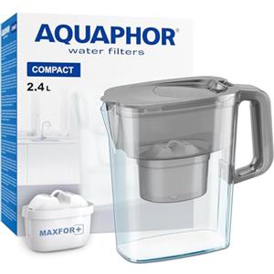 AQUAPHOR Compact Caraffa Filtrante per Acqua con 1 Cartucce MAXFOR+ 200L - 2,4L - Grigio