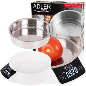 ADLER EUROPE Adler AD 3166 Bilancia elettronica da cucina digitale con ciotola, 900 ml, 5 kg (11 lb), alta precisione 1 g, tara, misurazione liquidi