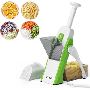 QYKIC Affettatrice per mandolina sicura per cucina, tutto in 1 professionale regolabile mandolino affettatrice per verdure, affettatrice per patate, Julienne, cipolla, tritatutto verticale (grigio)