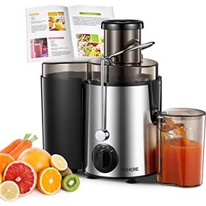 FOHERE Estrattore Frutta e Verdura Potenza Massima 800W, Centrifuga Frutta e Verdura con Bocca da 65mm, 3 Velocità di Regolazione, Spazzola Inclusa, Facile da Pulire, Acciaio Inossidabile Senza BPA