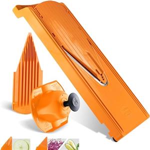 Börner Affettaverdure V3 (Set Base) - Mandolina a V per Fette in 3 Spessori - Tagliaverdure Regolabile per Verdure & Frutta - Con Piedini in Gomma & Lama in Acciaio Inox a V - Arancione
