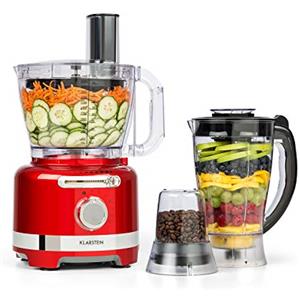Klarstein Luca - Mixer Multifunzione, Food Processor, 1000 Watt, Regolazione Libera, 6 Modalità, Senza BPA, 3 L, Misurino da 3 l, Spatola, Rosso