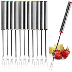 COM-FOUR® 12x Forchette per fonduta in acciaio inox (18 cm) - Per fonduta di formaggio & cioccolato - Posate lavabili in lavastoviglie con manico in acciaio & tappo colorato (12 pezzi - colorati)