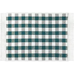 WohnDirect Tappeto da cucina a scacchi verde petrolio 50 x 75 cm per cucina, corridoio, soggiorno - Tappeto da cucina antiscivolo e lavabile in lavatrice - Tappeto in cotone al 100% con frange giocose