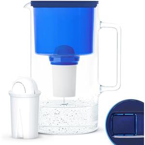 Wessper Caraffa Filtrante di Vetro con 1 Cartuccia Aquaclassic (Compatibile con Brita Classic), Elimina Cloro, Impurità e Metalli Pesanti, 3 Litri, Blu