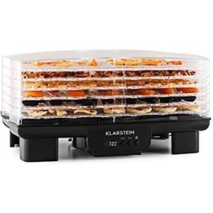 Klarstein Bananarama - Essiccatore, 6 piani, impilabile, 550 Watt, temperatura regolabile, Display LCD, timer programmabile, Supporto aggiuntivo fine, facile pulizia, nero