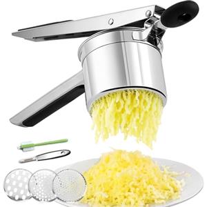 Amroicus Schiacciapatate in Acciaio Inossidabile 450ml con 3 Dischi Intercambiabili, Utensile da Cucina per Purè, Gnocchi, Spaetzle, Verdure e Salse, Pressa per Patate e Alimenti per Neonati