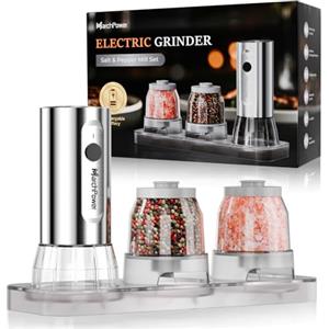 Marchpower Set di macina sale e pepe elettrico ricaricabile USB, in acciaio inox, 2 grandi capacità macinaspezie con base a luce LED regolabile
