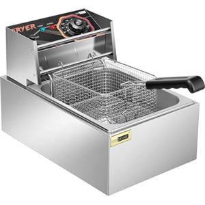 VIVOHOME Friggitrice Elettrica da 2500W 10L con Cestino Estraibile da 6L Temperatura Regolabile 60℃-200℃ per Cucina Hotel Festa Carnevale