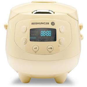 REISHUNGER Mini Cuociriso Digitale - Giallo chiaro Cuociriso multifunzionale per un massimo di 3 persone con 8 programmi, tecnologia a 7 fasi, 0,6 l, con display LED e funzione keep warm