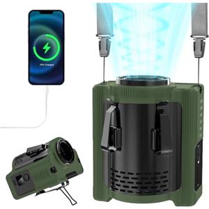 MERTTURM Ventilatore da Cintura Portatile, 10000mAh Ricaricabile (22 Ore di Raffreddamento), Ventilatore Potente Senza Mani per Collo/Corpo/Cintura/Scrivania con Luce e Power Bank per Esternii