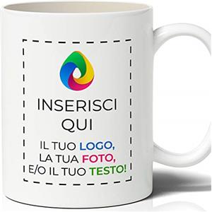 Teetaly Tazza Personalizzata con Foto, Logo e Scritte | 350 ml in Ceramica Bianca | Stampa Sublimatica ad Alta Definizione | Resistente a Microonde e Lavastoviglie | Idea Regalo Originale e Unica