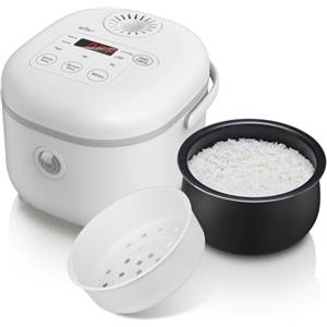 Bar Bear Cuociriso 4 tazze (non cotte) con Vaporiera,Rice Cooker Mini Multifunzionale da 350W, 6 Funzioni di Cottura del Riso per 2-4 Persone,Bianco