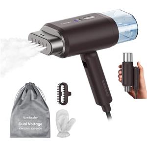Newbealer Ferro da Stiro Verticale, Stiratrice Verticale da Viaggio Doppia Tensione 100V-240V, Riscaldamento Rapido 20s, Spegnimento Automatico, Serbatoio dell'acqua Rimovibile 180ml，Marrone
