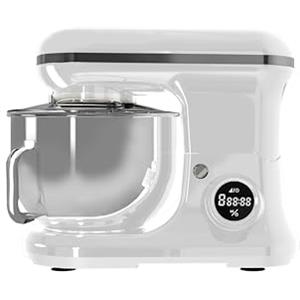 PYRAMIDEA Impastatrice DIGITALE con Timer e Display Digitale ad 8 velocità Testa Sollevabile 1200W con Funzione Pulse Capienza 5,2L Colore Bianco Fruste lavabili in lavastoviglie IP5200W