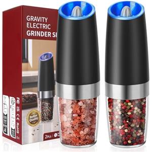 Hotec Set di 2 pepe elettrico e macinasale, ad alta capacità, alimentato a batteria AAA con sensore di gravità, 6 livelli di macinazione e indicatore LED,