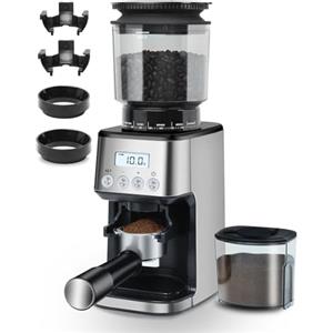 Homtone Macinacaffè Elettrico con 51 Livelli di Macinatura Regolabili, Macine Coniche in Acciaio Inox, Tecnologia Antistatica, per Espresso, Caffè Filtro e French Press, 160W (Argento)