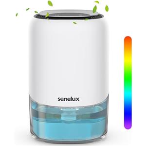 Senelux Deumidificatore elettrico 1100 ml per casa umida, piccolo portatile con 7 luci colorate, asciugatore vestiti, muffa, armadio, spegnimento automatico