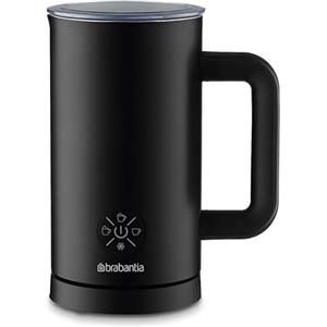 Brabantia Montalatte elettrico, 500 Watt, 300 ml, 4 in 1, senza BPA, schiuma calda e fredda, 4 modalità, coperchio trasparente, rivestimento antiaderente, spia di controllo, nero, BBEK1048