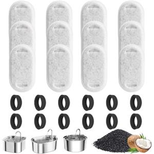 KOMABLEN 24 Pezzi Filtri Fontanella per Gatti, Filtro con 12 Filtro Carboni Attivi e 12 Spugna In Schiuma, Tripla Filtrazione Filtri Fontana Gatto Cappa, Cani Filtri di Ricambio per Acqua