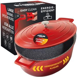 STONELINE Casseruola Ovale 32 cm, 6,6 L, Rostiera Cocotte con Coperchio, Pentola Alluminio Pressofuso Rivestimento Antiaderente con Particelle di Pietra, A Induzione Forno, Ciliegia