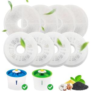 KOMABLEN 8 Pezzi Filtri Fontanella per Gatti, 8 Filtro con Carbone Attivo e Resina, Quadrupla Filtrazion Filtri Fontana Gatto Cappa, Cani Filtri di Ricambio 3L per Acqua Animali