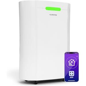 Klarstein AeroDry Smart 12l - Deumidificatore,12L/g, Serbatoio da 2,5L, WiFi, App & Alexa Control, Silenzioso: 39dB, Display LED, Filtro a Carboni, Timer, per Casa, Bagno, Camera da Letto, Bianco