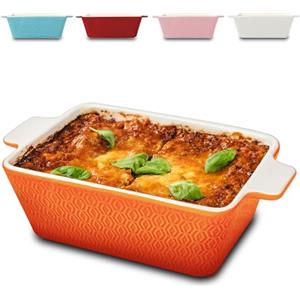 Praknu Pirofila in Ceramica Piccola - Antiaderente e Antigraffio - Bordo Alto - Rettangolare (Arancione)