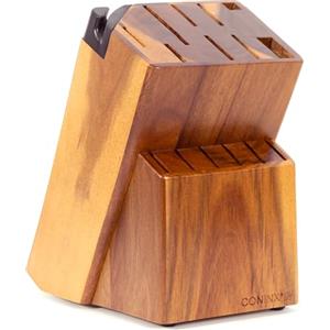 Coninx Ceppo universale per coltelli con affilacoltelli integrato, in legno di acacia a 15 scomparti, per bancone da cucina, adatto per coltelli da chef, pane, bistecca e forbici, resistente
