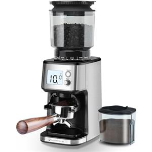 Homtone Macinacaffè Elettrico, 51 Livelli di Macinatura Regolabili, Macine Coniche, Tecnologia Antistatica, Compatibile con Portafiltro, per Espresso, Caffè Filtro e French Press (Argento)