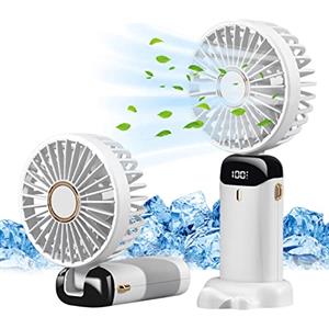Jsdoin - Mini ventilatore portatile, ricaricabile tramite USB, 5 velocità, a batteria, pieghevole, da scrivania, con display LED, per casa, ufficio, camera da letto, viaggi e all'aperto (Bianco)