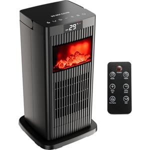 LIFERUN Termoventilatore a risparmio energetico da 1500 W, con luce camino 3D, riscaldamento PTC, modalità inverter ECO, timer, riscaldamento elettrico oscillante a 90°, protezione da surriscaldamento