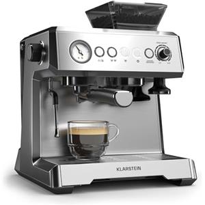 Klarstein GrandPresso - Macchina per Caffè Espresso, 20 Bar, 1350W, Macinino Integrato, Beccuccio del Vapore, Serbatoio: 2,3L, Macchina da Caffe Espresso