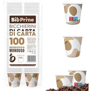 BioPrime 100 Bicchierini Caffè Carta 65ml Monouso - Bicchieri Caffè Carta Biodegradabili - Bicchierini da Caffè usa e getta Ecosostenibili