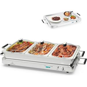 SOARS Scaldavivande Elettrico per Buffet 9L 450 W, Vassoio Scalda Vivande in Acciaio Inox con 3 Contenitori & Coperchi, Borsa, Temperatura 50-150℃, per Feste, Matrimoni, Ristoranti