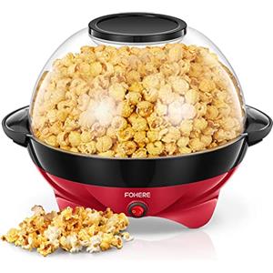 FOHERE Macchina Popcorn - 5L Grande Macchina per Pop Corn Retrò da - Pop Corn Macchina con Rivestimento Antiaderente e Superficie Riscaldante Rimovibile - Silenziosa e Veloce (Rosso)